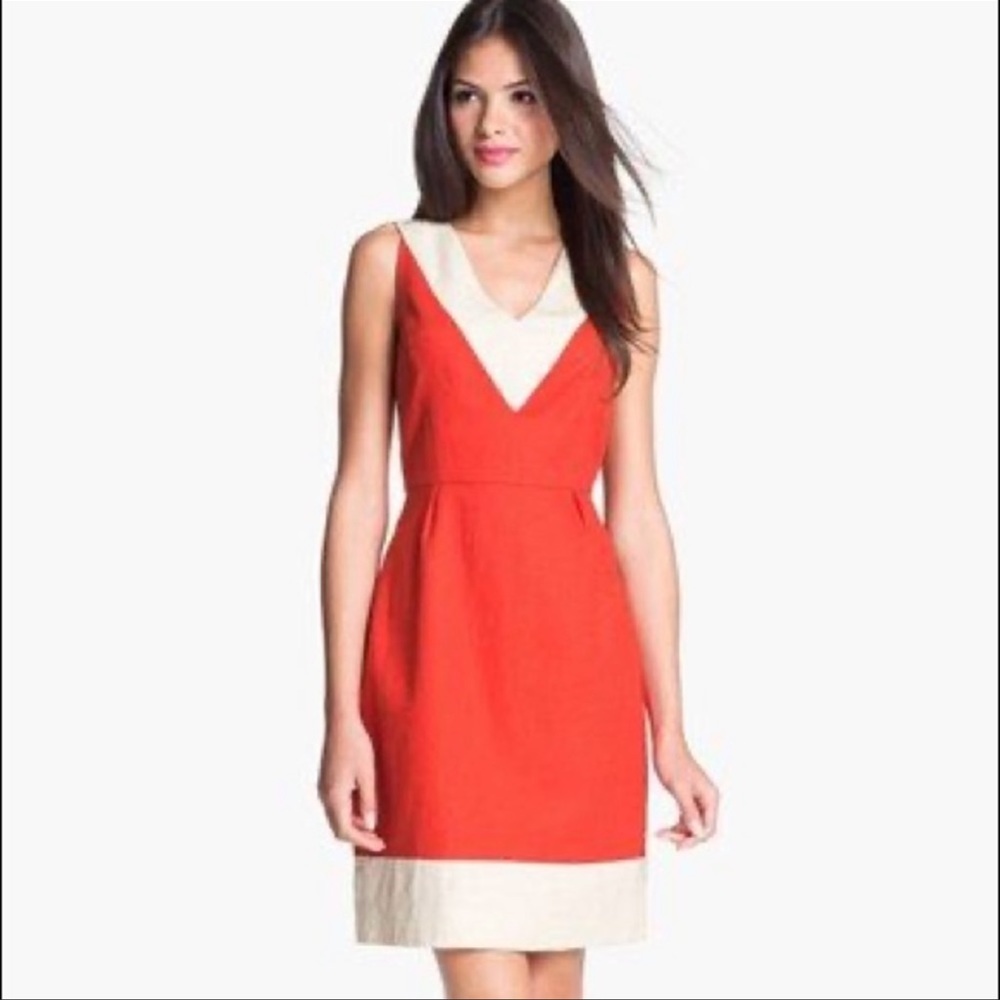 Kate Spade New York v neck red & beige Dress- New